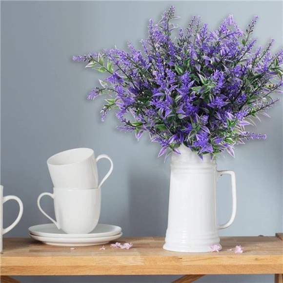 9pcs Artificial Flowers UV Resistant Faux Plastic Flower Outdoor Fake Lavender - Picture 4 of 8